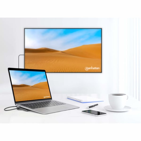 Manhattan 130578 kannettavien tietokoneiden telakka ja porttitoistin Langallinen USB 3.2 Gen 1 (3.1 Gen 1) Type-C Alumiini