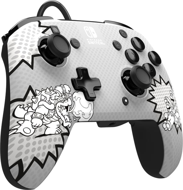 PDP REMATCH: Comic Attack Musta, Harmaa, Valkoinen USB Pad-ohjain Analoginen/Digitaalinen Nintendo Switch, Nintendo Switch OLED