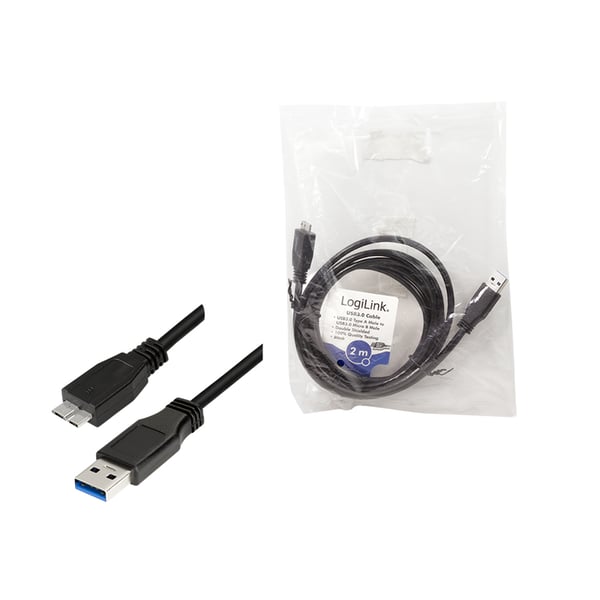 LogiLink CU0027 USB-kabel USB 3.2 Gen 1 (3.1 Gen 1) 2 m USB A Micro-USB B 5 Gbit/sek. 4,5 W Sort
