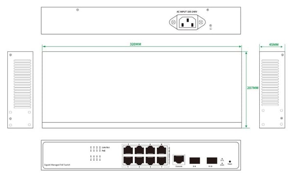 Ernitec ELECTRA-M08-1GB-150W netværksswitch Administreret L2/L2+ Gigabit Ethernet (10/100/1000) Strøm over Ethernet (PoE)