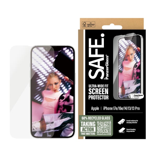 PanzerGlass SAFE. by ® Screen Protector iPhone 17e | 16e | 14 | 13 | 13 Pro | Ultra-Wide Fit w. EasyAligner Kirkas näytönsuoja Apple 1 kpl