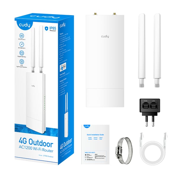 Cudy Indoor/Outdoor 4G Cat 6 AC1200 Wi-Fi Router, LT700 Outdoor 1.0 langaton reititin Gigabitti Ethernet Kaksitaajuus (2,4 GHz/5 GHz) Valkoinen