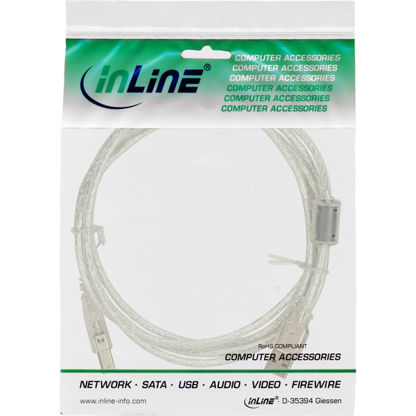 InLine 34535 USB-kabel 3 m USB A USB B 0,48 Gbit/sek. Transparent