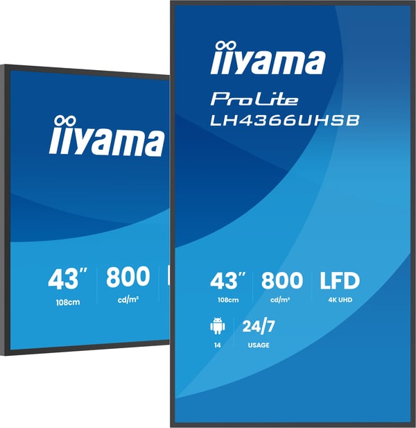 iiyama LH4366UHSB-B1AG infonäyttö Digitaalinen litteä infotaulu 109,2 cm (43") LCD Wi-Fi 800 cd/m² 4K Ultra HD Musta Sisäänrakennettu prosessori Android 24/7