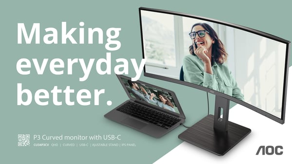AOC CU34P3CV platta pc-skärmar 86,4 cm (34") 3440 x 1440 pixlar UltraWide Quad HD LED Svart