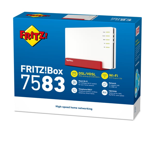 Box FRITZ! 7583 VDSL INT trådløs router Gigabit Ethernet Dual-band (2,4 GHz / 5 GHz) Rød, Hvid
