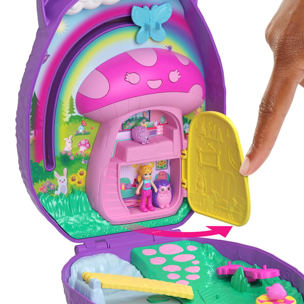 Polly Pocket Pindsvinemor og baby taskelegesæt med 2 dukker og 16 stk. tilbehør, inkl. kæledyr