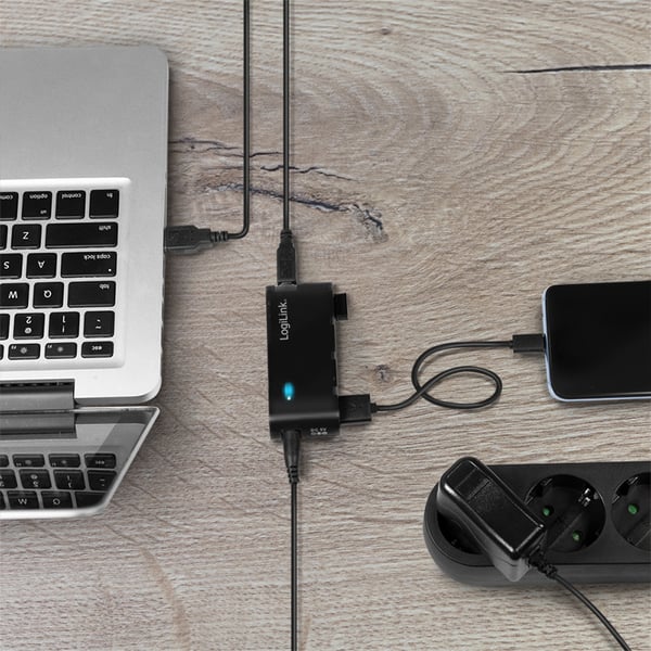 LogiLink UA0085 gränssnittshubbar USB 2.0 Type-A 480 Mbit/s Svart
