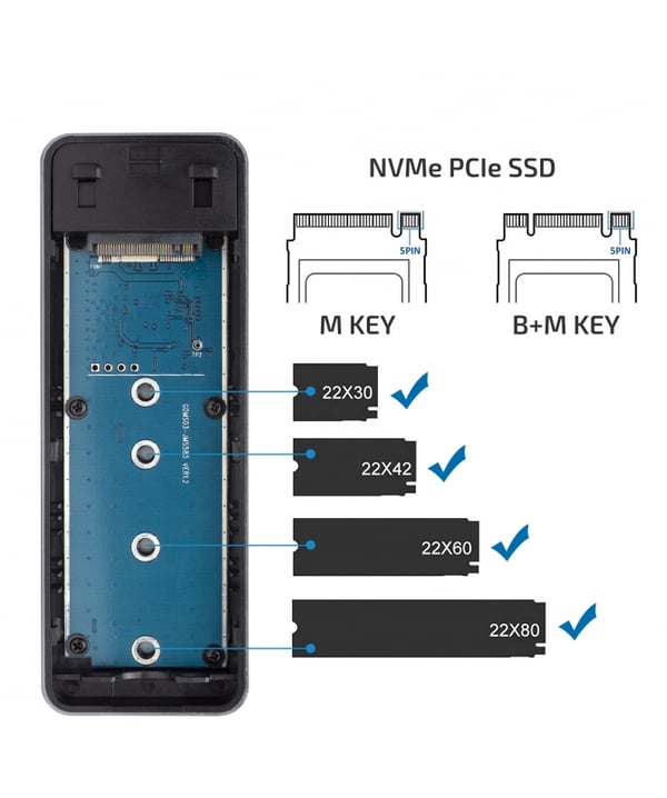 Vultech GS-NVMETC Hölje för lagringsenheter SSD-inkapsling Grå M.2