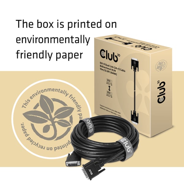 CLUB3D DVI-D DUAL LINK (24+1) CABLE BI DIRECTIONAL M/M 3m 9.8 ft 28AWG DVI kabel Sort