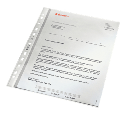 LEITZ Prospektlomme Standard, A4, PP, kornet, 0,07 mm åben foroven, dokumentsikker, hulning: Eurohulning (4796-00-00)