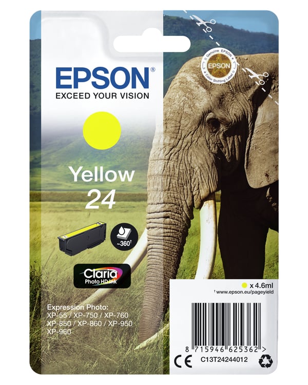 Epson Elephant 24 Norsu Claria Photo HD, yksittäispakkaus, keltainen muste