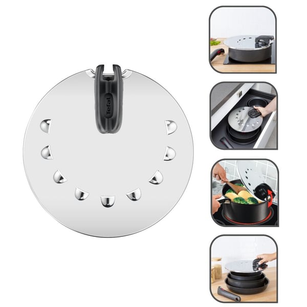 Tefal Ingenio L9829802 kattilan kansi Pyöreä Musta, Ruostumaton teräs