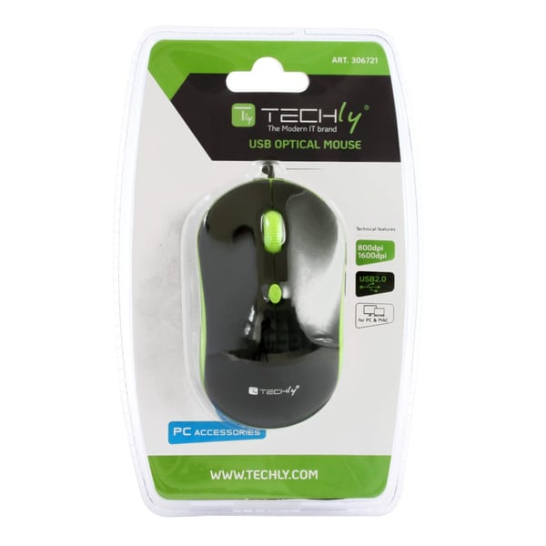 Techly IM 1600-WT-BG hiiri Office Molempikätinen USB A-tyyppi Optinen 1600 DPI