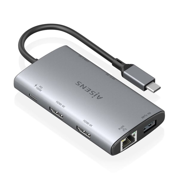 AISENS ASUC-7P049-GR kannettavien tietokoneiden telakka ja porttitoistin Langallinen USB 3.2 Gen 1 (3.1 Gen 1) Type-C Harmaa
