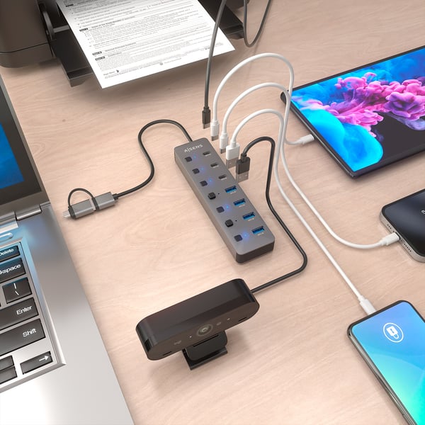 AISENS ASUC-8P043-GR gränssnittshubbar USB 3.2 Gen 1 (3.1 Gen 1) Type-A 5000 Mbit/s Grå