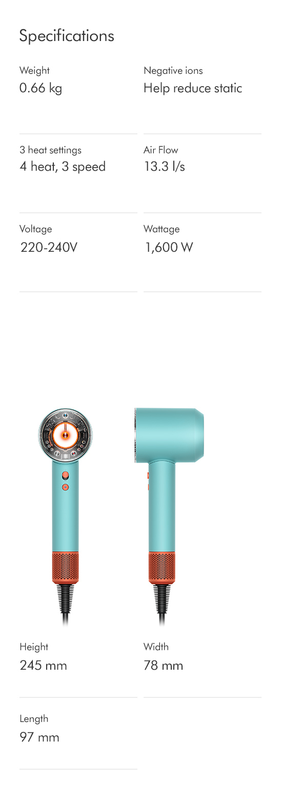 Dyson Supersonic Nural hårtørrer 1600 W Blå, Orange