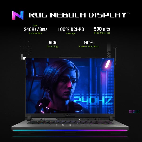 ASUS ROG Strix G16 G614FR-S5252W AMD Ryzen™ 9 9955HX Laptop 40,6 cm (16") WQXGA 16 GB DDR5-SDRAM 1 TB SSD NVIDIA GeForce RTX 5070 Ti Wi-Fi 6E (802.11ax) Windows 11 Home Grøn, Grå QWERTY Hollandsk