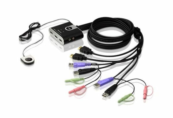 ATEN 2-portars KVM-switch med USB HDMI-/ljudkabel och fjärrportsväljare