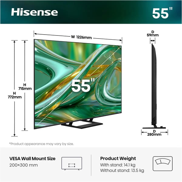 Hisense 55E8S 139,7 cm (55") 4K Ultra HD Smart-TV Wi-Fi Svart