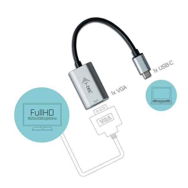 i-tec Metal C31METALVGA60HZ videokabel adapter 0,15 m USB Type-C VGA (D-Sub) Grå