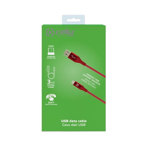 Celly USBMICROCOL3MRD USB-kabel 3 m USB A Micro-USB B Rød