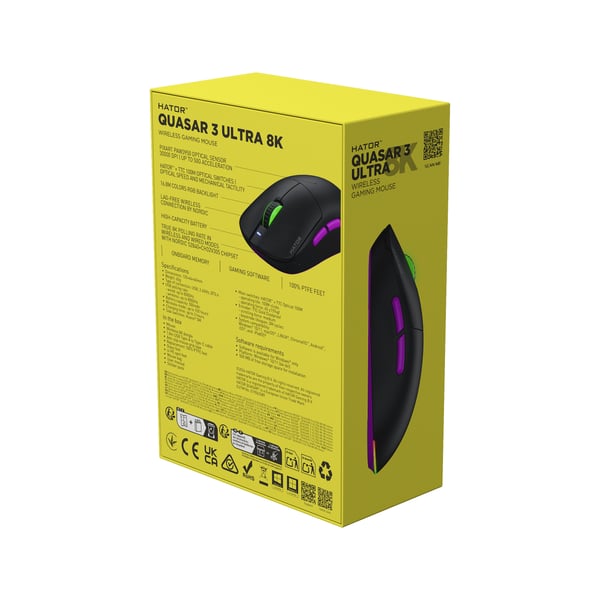HATOR Quasar 3 Ultra 8K Wireless hiiri Pelaaminen Molempikätinen RF Wireless + Bluetooth + USB Type-A Optinen 30000 DPI