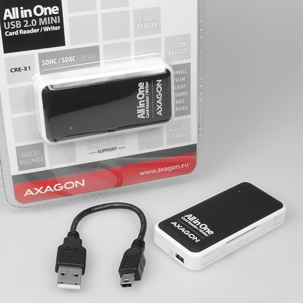Axagon CRE-X1 kortläsare USB 2.0 Svart, Vit