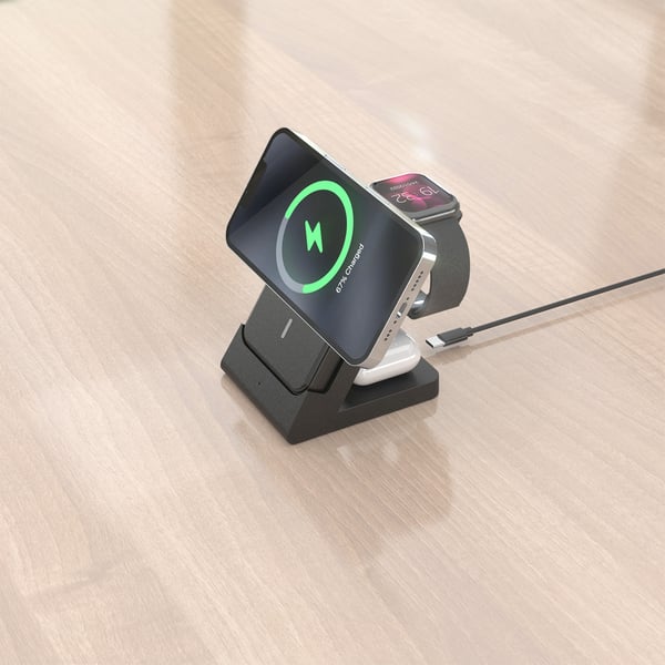 AISENS ASCH-15W4WC064-BK oplader til mobil enhed Hovedtelefoner, Smartphone, SmartWatch Sort USB Trådløs opladning Indendørs