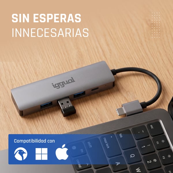 iggual IGG320778 kannettavien tietokoneiden telakka ja porttitoistin Langallinen USB 3.2 Gen 1 (3.1 Gen 1) Type-A Harmaa