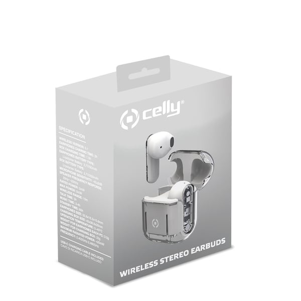 Celly SHEER Headset True Wireless Stereo (TWS) I öra Samtal/musik Transparent, Vit