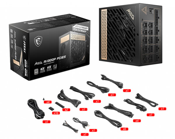 MSI MEG AI1300P PCIE5 strömförsörjningsenheter 1300 W 24-pin ATX ATX Svart