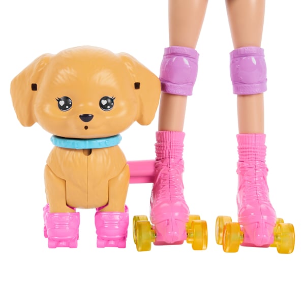 Barbie Pets Skate and Run Pup-docka, blond, med hundvalp, rullskridskor och tillbehör