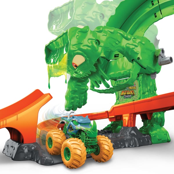 Hot Wheels Monster Trucks Mutant Monster Takedown-legesæt med legetøjsbil og Slime