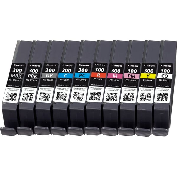 Canon PFI-300 mustekasetti 10 kpl Alkuperäinen Musta, Sininen, Syaani, Harmaa, Magenta, Valokuva musta, Valokuva magenta, Punainen, Keltainen