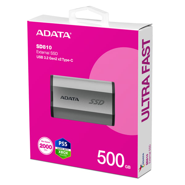 ADATA SD810 500 GB USB Type-C USB 3.2 Gen 2x2 Svart, Silver