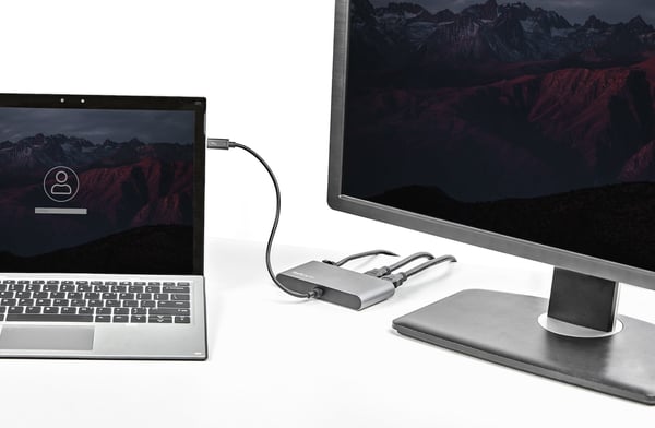 StarTech.com Thunderbolt Mini-dockningsstation för dubbla bildskärmar, 4K 60 Hz HDMI, drivrutinsfri hubb för Windows och Mac, Gigabit Ethernet, 1x USB-A (5 Gbps) & 1x USB 2.0, 28 cm kabel