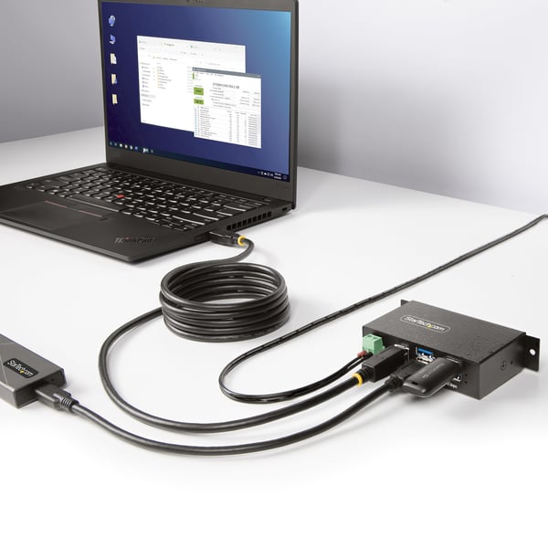 StarTech.com Hanterad USB-hubb med 4 portar och 4x USB-A, robust industrihölje i metall, ESD- och överspänningsskydd, monterbar på vägg/skrivbord/skena, USB 3.0/3.1/3.2 Gen 1 5 Gbps