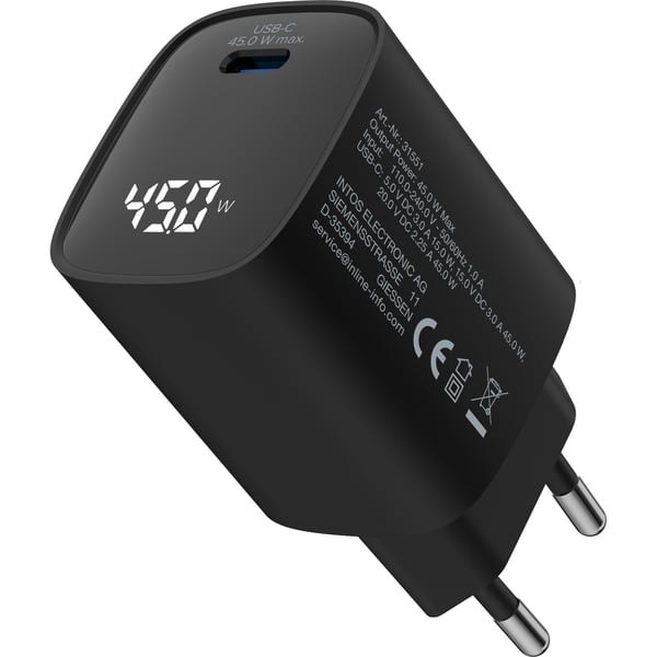 InLine 31551 oplader til mobil enhed Universel Sort Vekselstrøm Hurtig opladning Indendørs