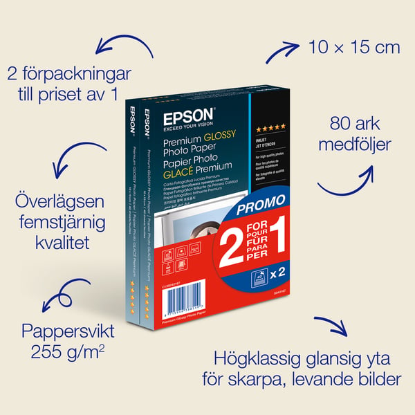 Epson Premium Glossy Photo Paper (100 x 150 mm), 255 g/m², 80 ark