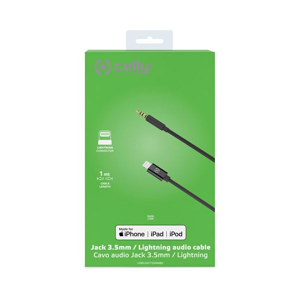 Celly USBLIGHT35MMBK kabel til mobiltelefon Sort 1 m 3.5mm Lightning