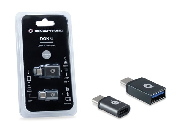 Conceptronic DONN04G kabelomvandlare (hane/hona) USB 3.1 Gen 1 Type-C, USB 2.0 Type-C USB 3.1 Gen 1 Type-A, USB 2.0 Micro Svart