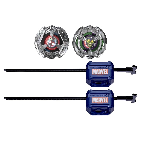 Beyblade X och Marvel Collab Miles Morales 1-60GN vs. Green Goblin 9-80HT