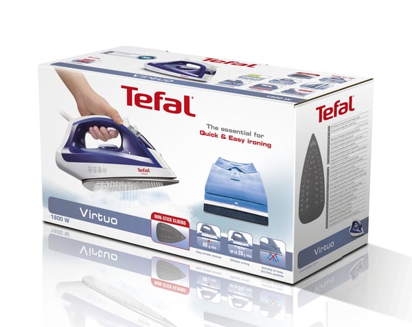 Tefal Virtuo FV1711 Ångstrykjärn Durilium stryksula 1800 W Violett, Vit