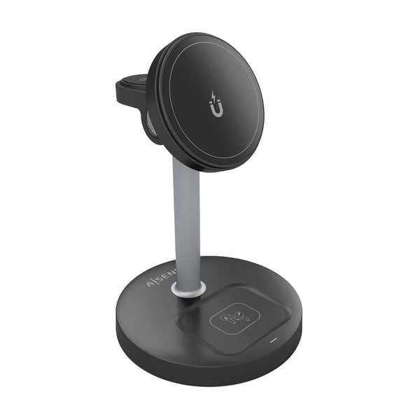 AISENS ASCH-15W3WC066-BK oplader til mobil enhed Hovedtelefoner, Smartphone, SmartWatch Sort USB Trådløs opladning Indendørs