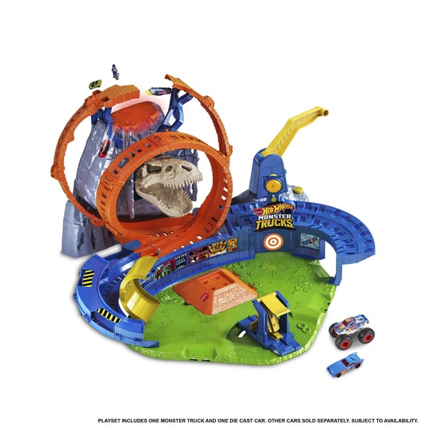 Hot Wheels Monster Trucks Hot Wheels-monstertrucks T-Rex-vulkanarenasæt med lys og lyd samt 2 køretøjer