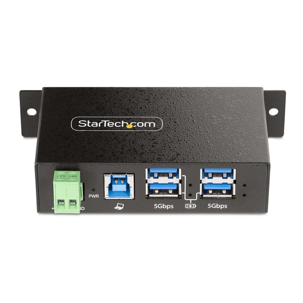 StarTech.com Hanterad USB-hubb med 4 portar och 4x USB-A, robust industrihölje i metall, ESD- och överspänningsskydd, monterbar på vägg/skrivbord/skena, USB 3.0/3.1/3.2 Gen 1 5 Gbps