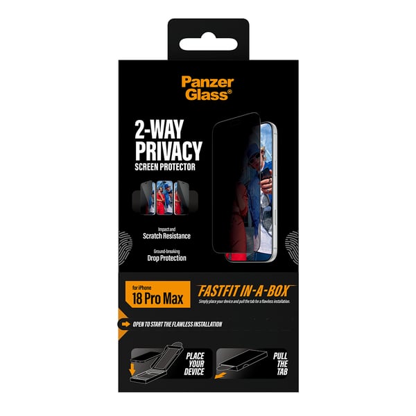 PanzerGlass ® 2-Way Privacy Screen Protector iPhone 2026 Pro Max | Ultra-Wide Fit w. FASTFIT IN-A-BOX Kirkas näytönsuoja 1 kpl