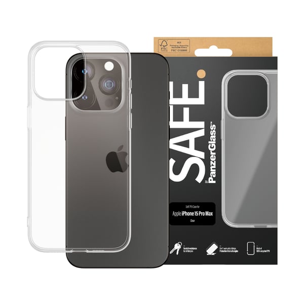 PanzerGlass SAFE. by ® TPU Case Transparent iPhone 15 Pro Max mobiltelefonfodral Mobilskal