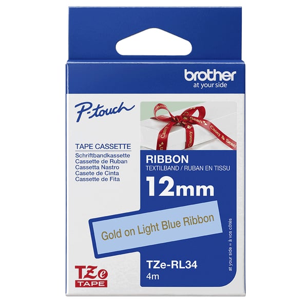 Brother TZE-RL34 etiketbånd Gold on blue